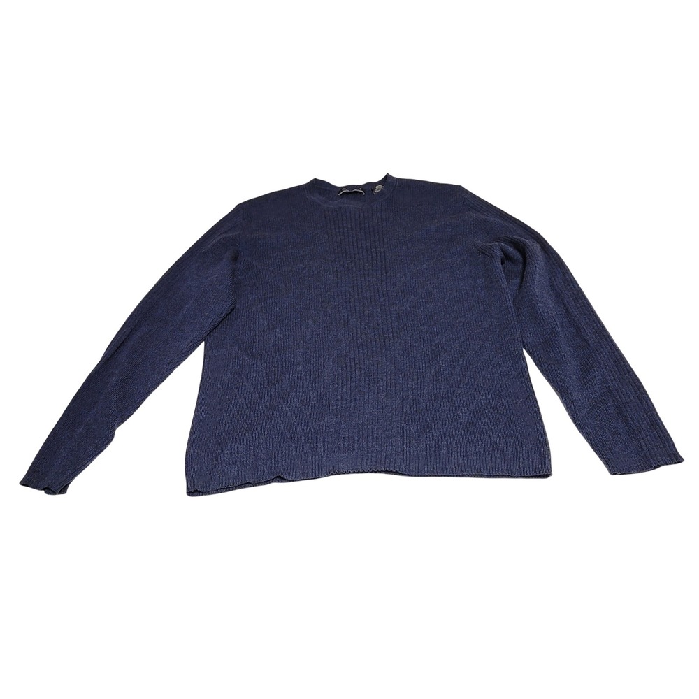 Vintage Brandini Merino Wool Sweater Mens Large Blue Ribbed Crewneck Romania